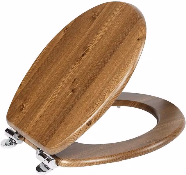 SINOBATH Universal Soft-Close Antibacterial MDF Toilet Seat, Brown, W: 43.5 cm, D: 37.5 cm