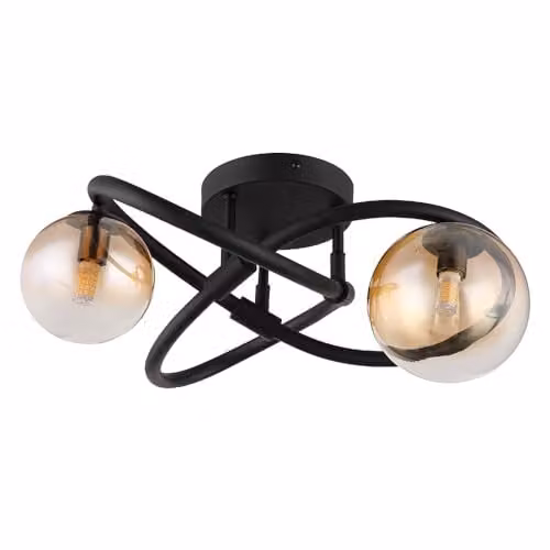 Globo Lighting Retro Sphere Ceiling Light in Black with Amber Glass, Diameter: 35 cm – 1