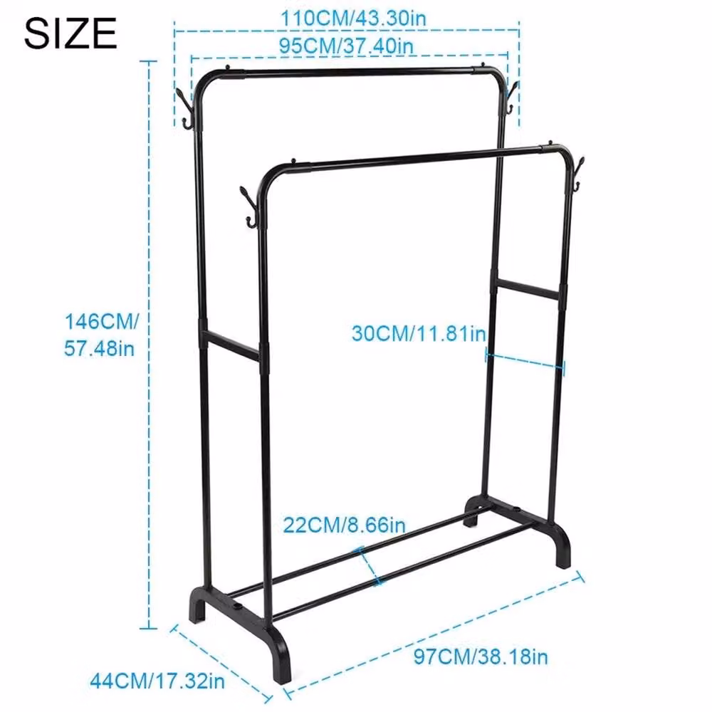 EONLION Heavy Duty Double Clothes Rail Hanging Rack in Matt Black Metal – 2