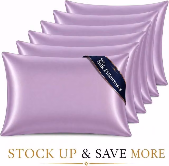 Pamposh Set of 6 Luxury Mako Satin Silk Pillowcases in Purple
