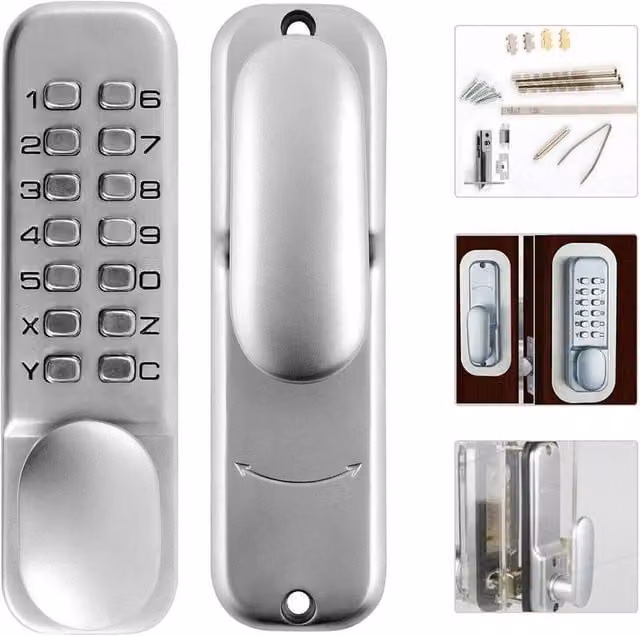 NESTLUNE Mechanical Push Button Digital Combination Code Mortise Door Lock in Silver