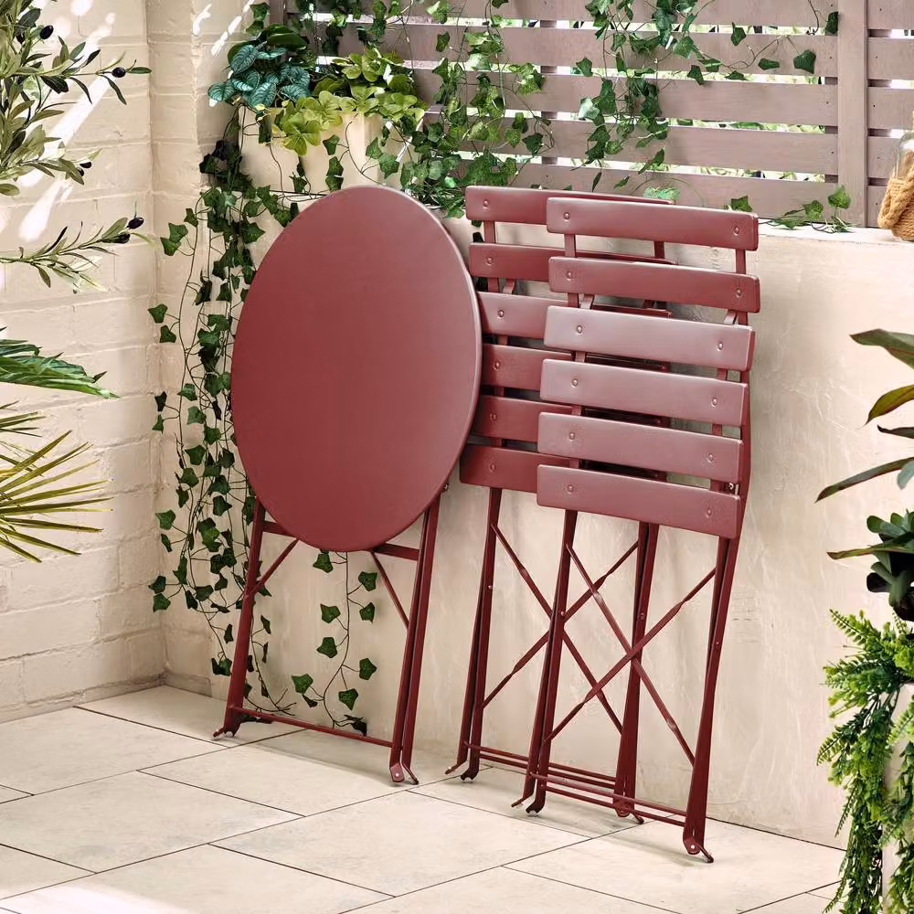 FurnitureboxUK Cabo 2 Seater Metal Bistro Set with Round Table in Red – 4