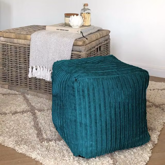 rucomfy Indoor Jumbo Cord Bean Bag Footstool - Cube Pouffe in Petrol Blue with Removable Cover – 1