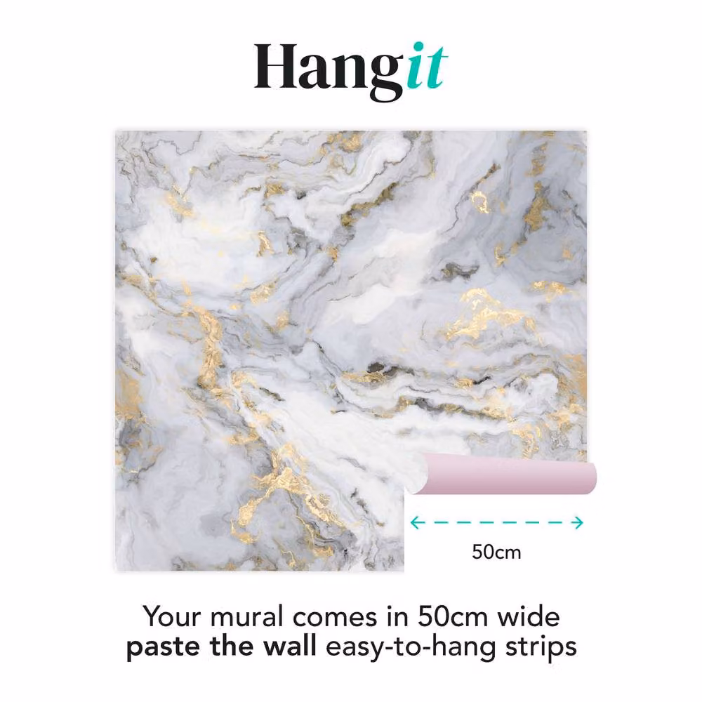 Superfresco Easy Gilded Stone Abstract Wall Mural in Grey and Gold, W: 300 cm, H: 280 cm – 2