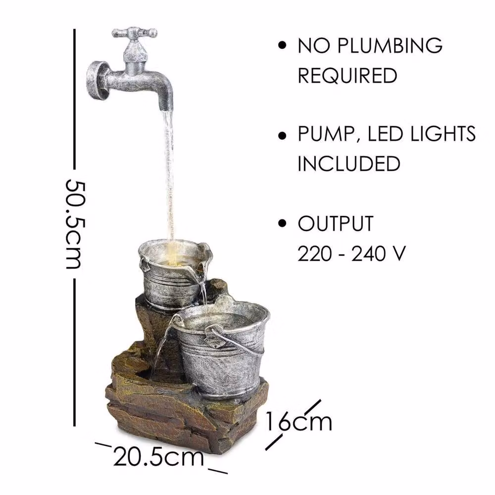 GEEZY FLAVORA Grey Cascade Water Feature for Indoor or Outdoor Use W/D/H: 50.5 x 20.5 x 20.5 cm – 2