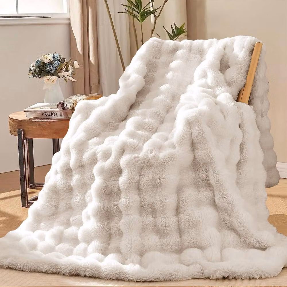 Sweet Dreams Alpine Bubble Faux Fur Throw Blanket in White, W: 150 cm, D: 200 cm