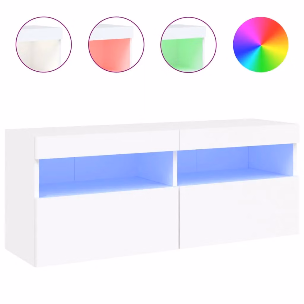 Berkfield Home Modern White Wall Mounted TV Cabinet with Integrated LED Lighting, W/D/H: 100 x 40 x 40 cm – 2