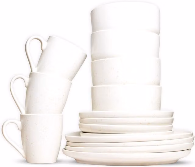 Royalford 16 Piece White Stoneware Dinner Set, Microwave and Dishwasher Safe – 1