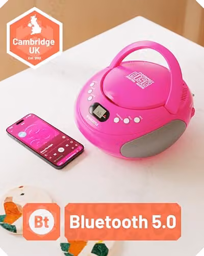 Oakcastle CD250 Portable Bluetooth CD Boombox with FM Radio in Pink – 2
