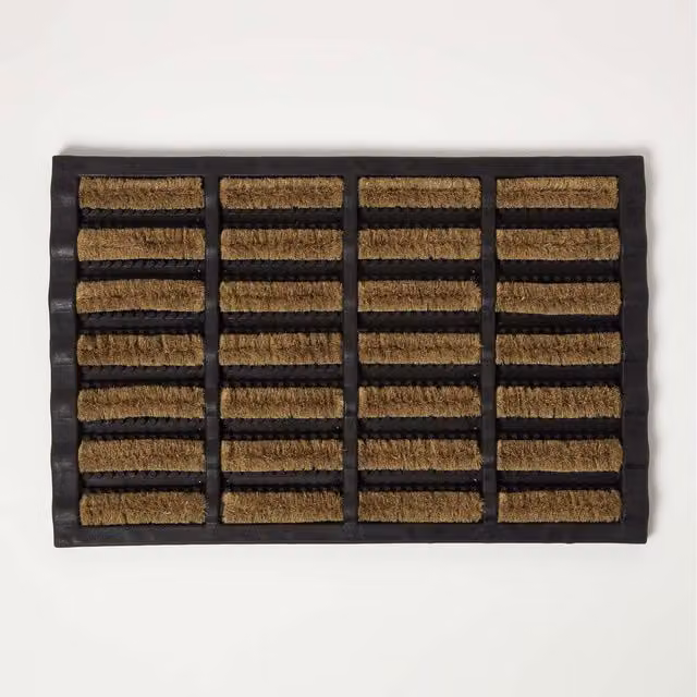 Homescapes Heavy Duty Rectangular Coir and Rubber Doormat, Black, W/D/H: 60 x 40 x 1 cm