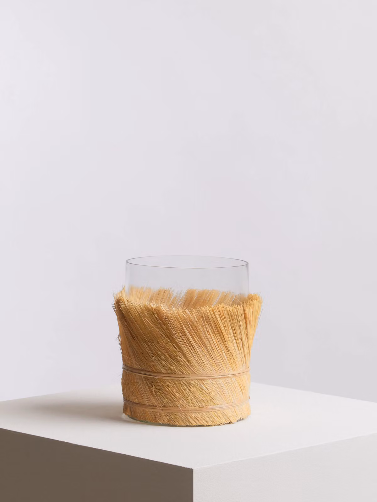 Orsina Modern Round Glass and Rattan Tabletop Candle Holder in Brown and Transparent – 4