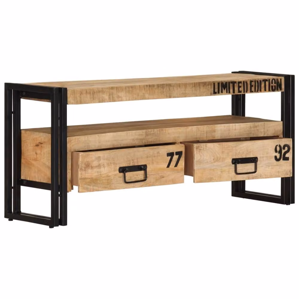 Berkfield Home Industrial TV Cabinet in Brown Solid Mango Wood W/D/H: 100 x 30 x 45 cm – 2
