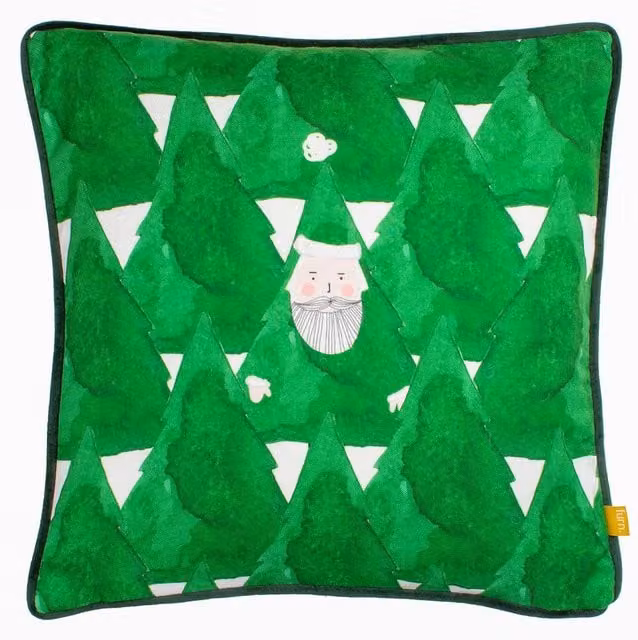 Furn Hide & Seek Santa Graphic Printed Velvet Reverse Cushion in Green and Gold, W/D/H: 43 x 43 x 43 cm – 1