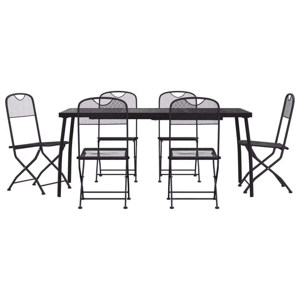 Berkfield Home 7 Piece Anthracite Metal Mesh Garden Dining Set in Black – 2