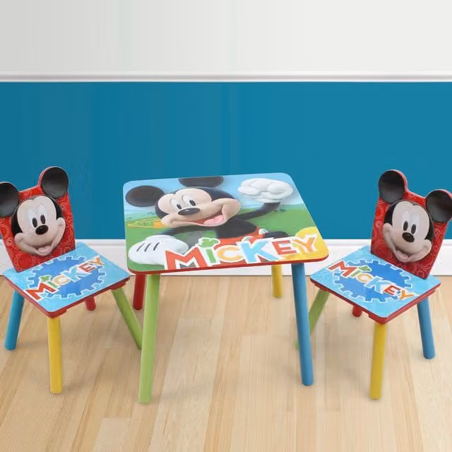 Nixy Children Mickey Mouse Multicolour Wooden Table and 2 Chairs Set