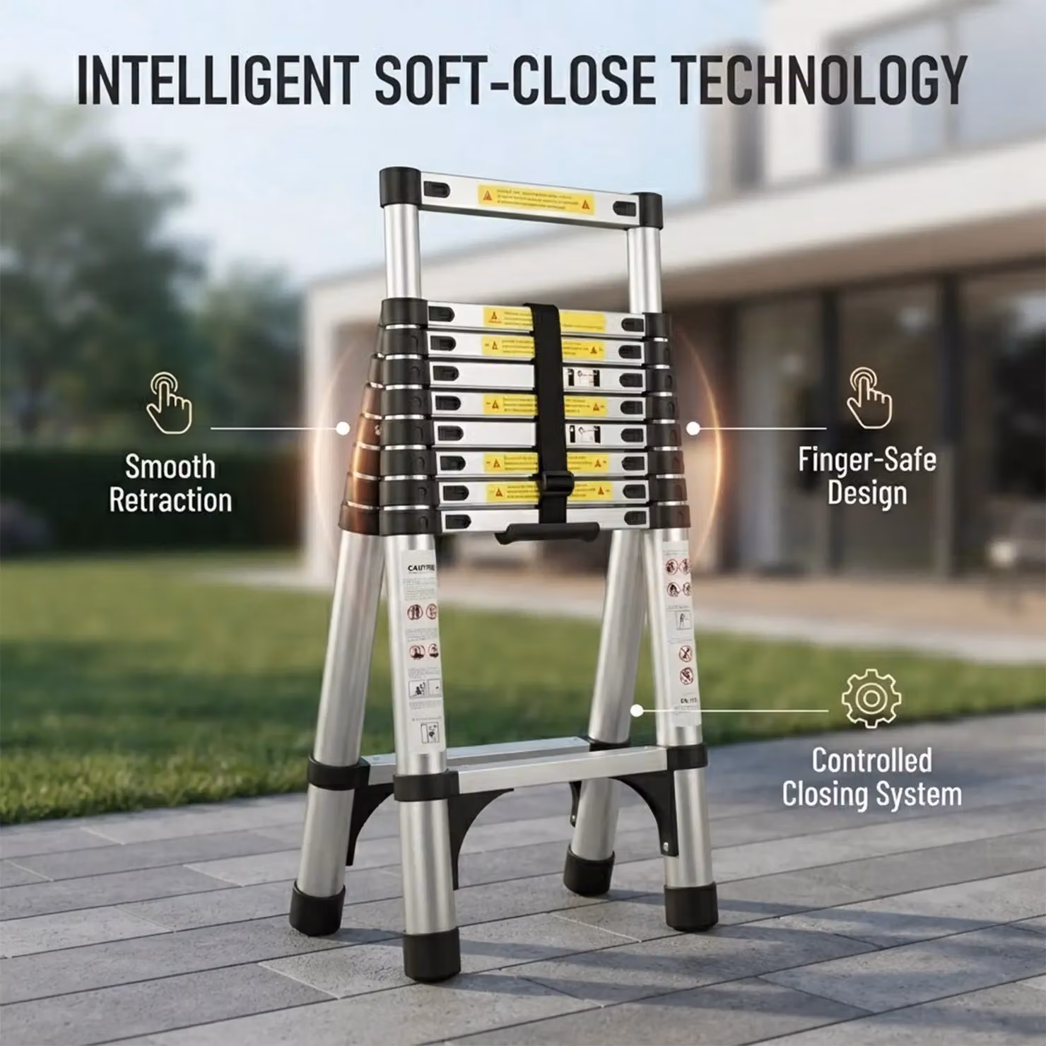 Alivio Heavy-Duty Telescopic Aluminium Extension Ladder with Safety Lock and Non-Slip Rubber Feet, Silver, Max Height: 3.8 m, Load Capacity: 150 kg – 3