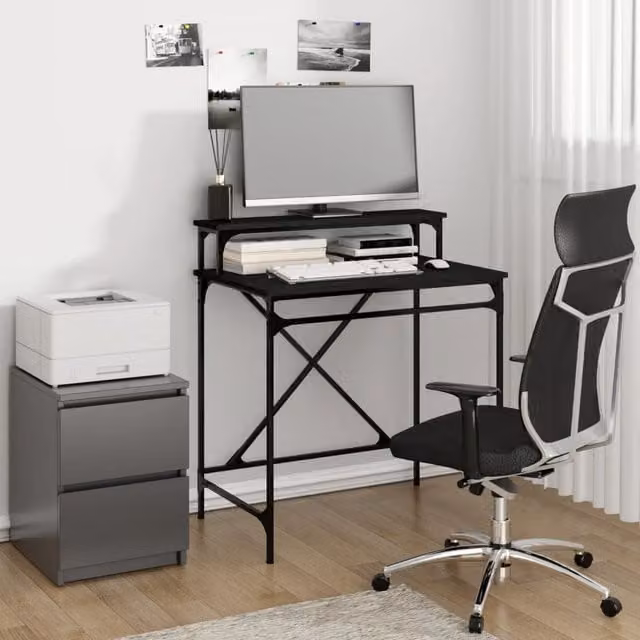 Berkfield Black Computer Desk with Engineered Wood and Iron Frame, W: 80 cm, D: 50 cm, H: 90 cm
