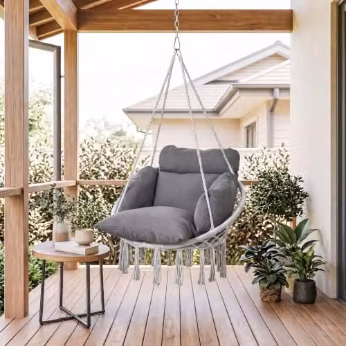 Outsunny Boho Egg Hanging Chair with Soft Cushion in Dark Grey, W/D/H: 120 x 80 x 60 cm – 6