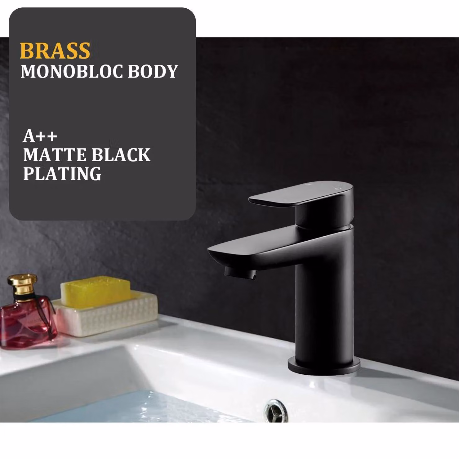 BATHWEST Matt Black Single Lever Basin Mixer Tap with Waste in Silver – 3