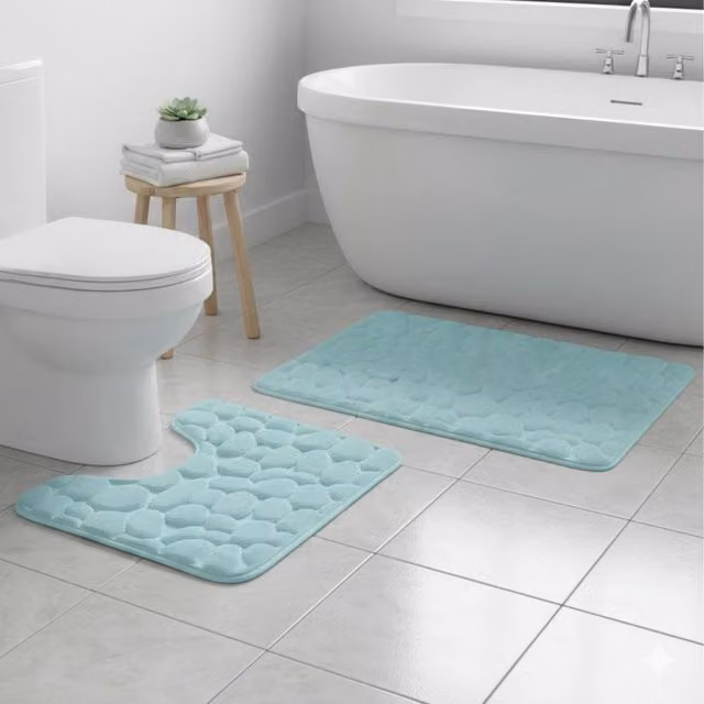 Snug City Pebble Design Memory Foam Bath Mat Set in Turquoise, W: 80 cm, D: 50 cm