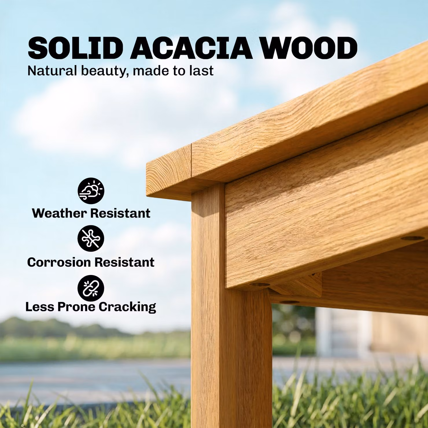 Outsunny Acacia Wood Coffee Table and Patio Side Table with Slatted Top, Brown, W: 48 cm, D: 46 cm, H: 30 cm – 3