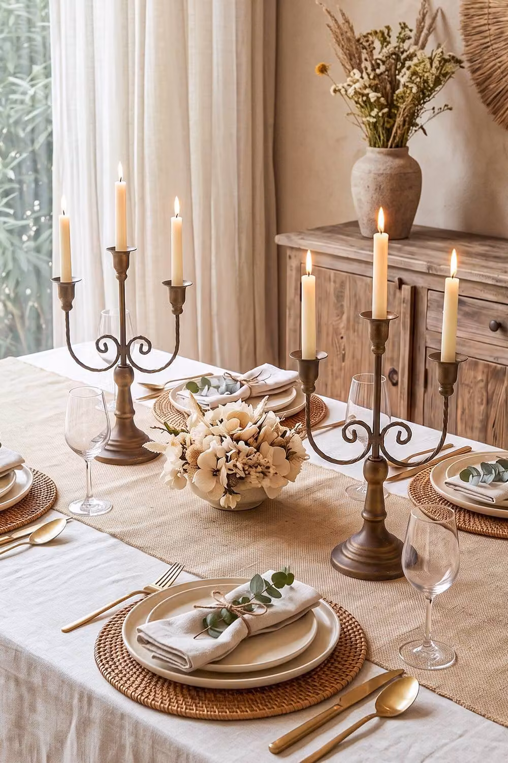 Living and Home 2-Piece 3-Arm Vintage Metal Taper Candle Holders in Bronze – 2
