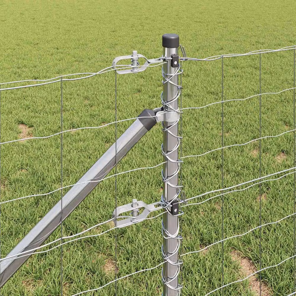 Berkfield Home Modern Euro Fence in Silver Galvanised Steel with 13 Spike Posts, W: 25 m, H: 0.6 m – 3