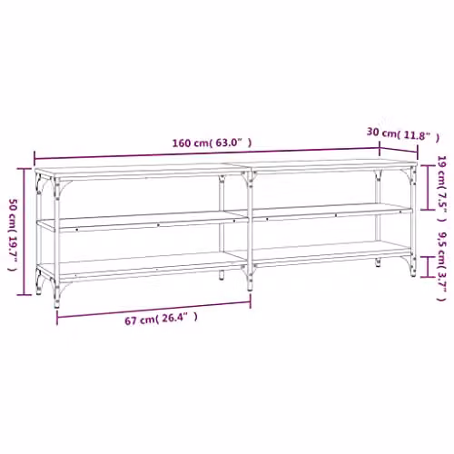 vidaXL Grey Sonoma TV Cabinet in Engineered Wood, W: 160 cm, D: 30 cm, H: 50 cm – 2