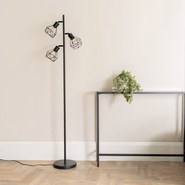 ValueLights Angus Geometric Modern Metal Floor Lamp in Black