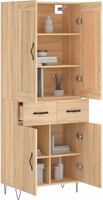 Berkfield Home Sonoma Oak Highboard in Light Brown, W/D/H: 69.5 x 34 x 180 cm