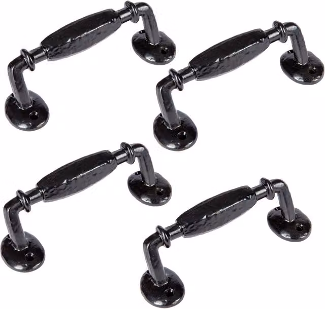 Hammer and Tongs Offset Wrought Iron Door Handle, Matt Black, Pack of 4, H: 16 cm – 2