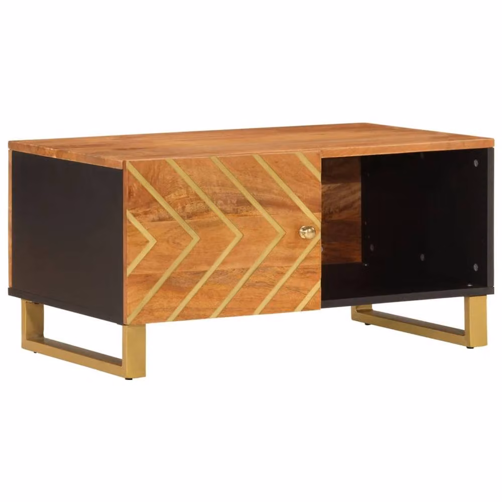 Berkfield Home Beautiful Mango Wood Coffee Table in Brown and Black, W/D/H: 80 x 50 x 40 cm – 3
