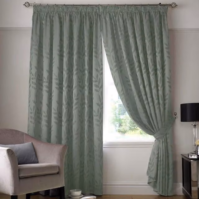 Terrys Floral Opaque Pencil Pleat Curtains in Green
