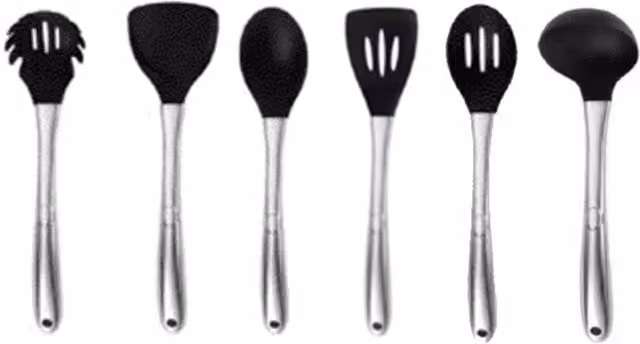 Good Food 6 Piece Silicone and Stainless Steel Utensil Set in Black
