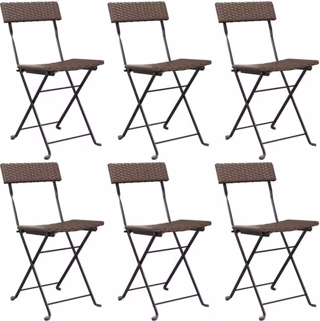 Berkfield Home Set of 6 Brown Poly Rattan and Steel Folding Bistro Chairs
