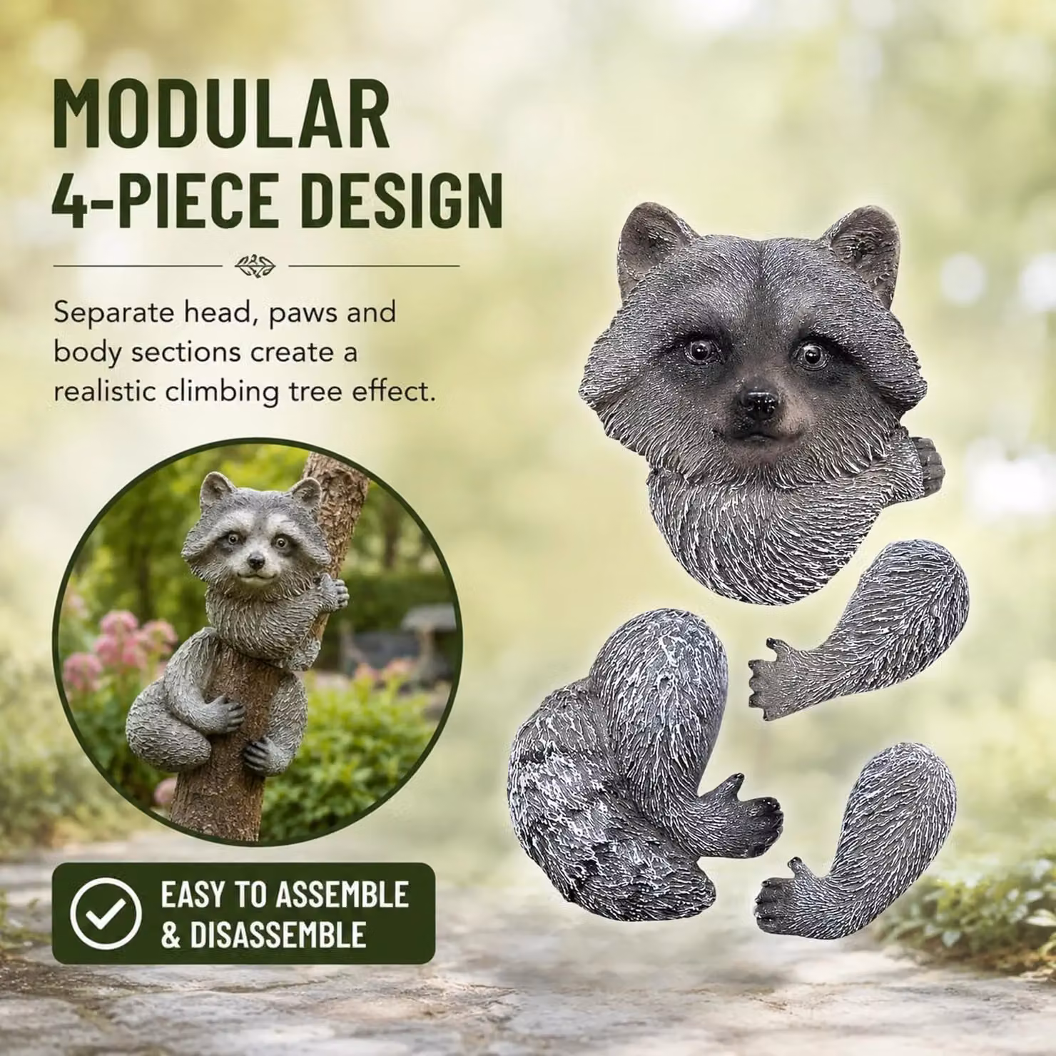 Marco Paul Raccoon Tree Peeker Resin Garden Ornament in Grey – 6