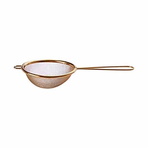 Orsina Gold Stainless Steel Fine Mesh Round Sieve with Handles, W/D/H: 8.0 x 3.0 x 18.0 cm