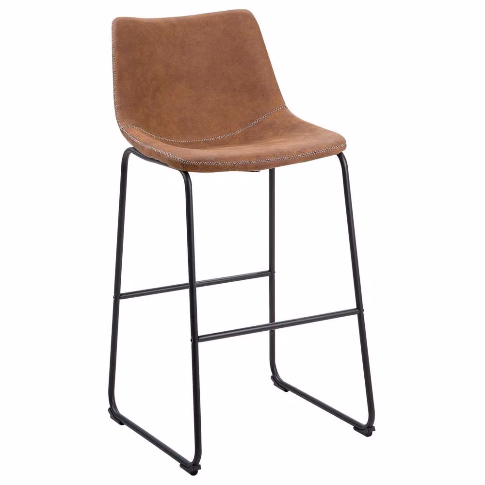 Wyld and Coco Acme Set of 2 Brown Fabric Bar Stools with Black Metal Legs – 3