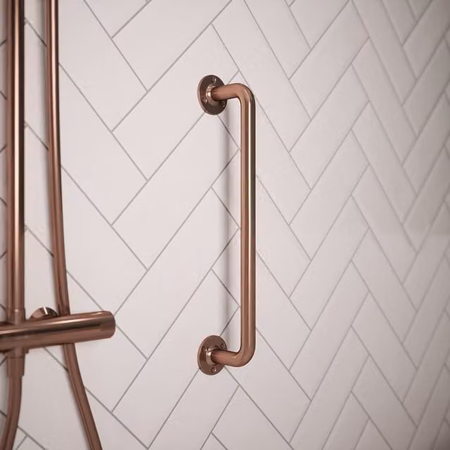 Rothley Brass Grab Rail in Copper and Brown, Length: 45.7 cm