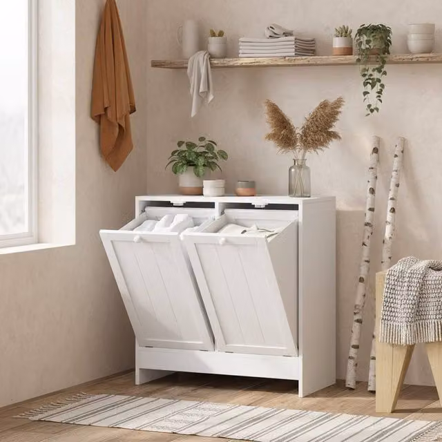 Wyld Haus Nema White Double Tilt Out Hamper Cabinet – 1