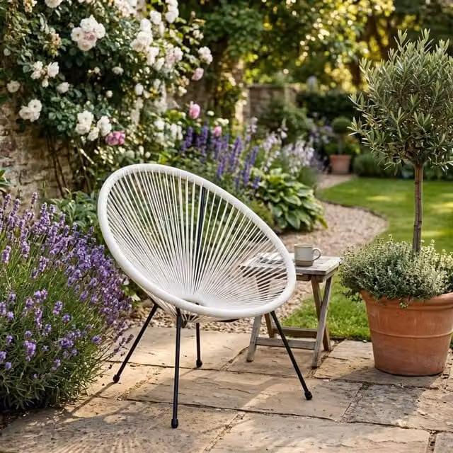Madison & Mayfair Cream Egg Chair Outdoor Garden Seat H: 84 cm x W: 72 cm x D: 79 cm