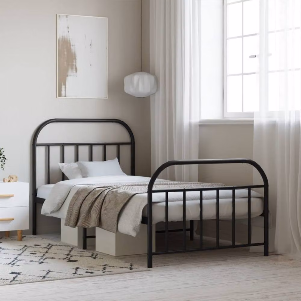 Berkfield Home Metal Bed Frame with Headboard and Footboard in Black W/D/H: 107 x 203 x 112 cm – 2