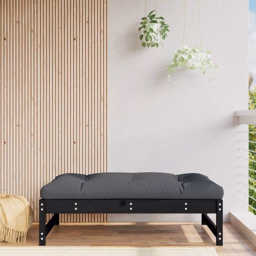 Berkfield Home Beautiful Garden Footstool in Black Solid Pine, W: 120 cm, D: 84 cm, H: 30 cm – 2