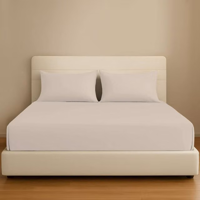 Pamposh Extra Deep Cotton Mako Satin Fitted Sheet in Taupe/Beige, Depth: 35 cm