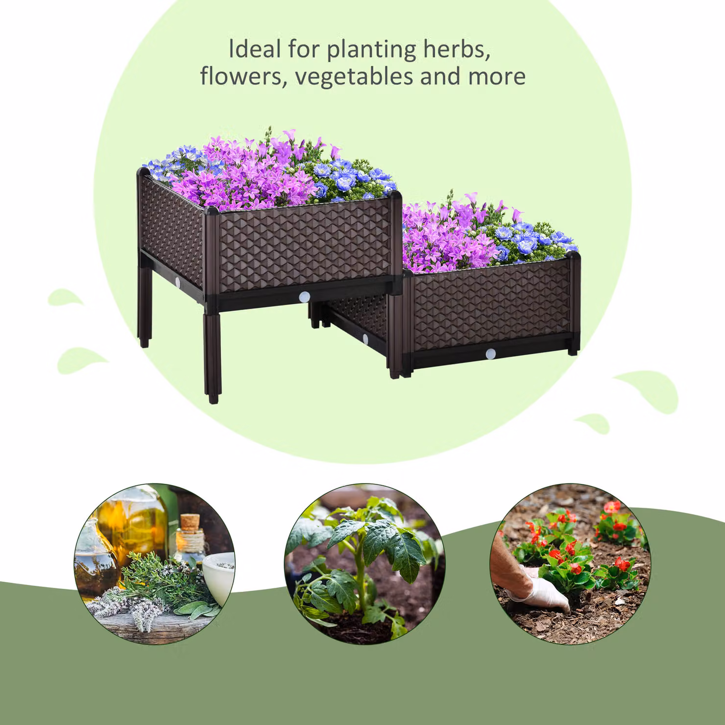 Outsunny Set of 2 Brown Plastic Self-Watering Raised Garden Bed Planter Boxes W/D/H: 50 x 50 x 46.5 cm – 6