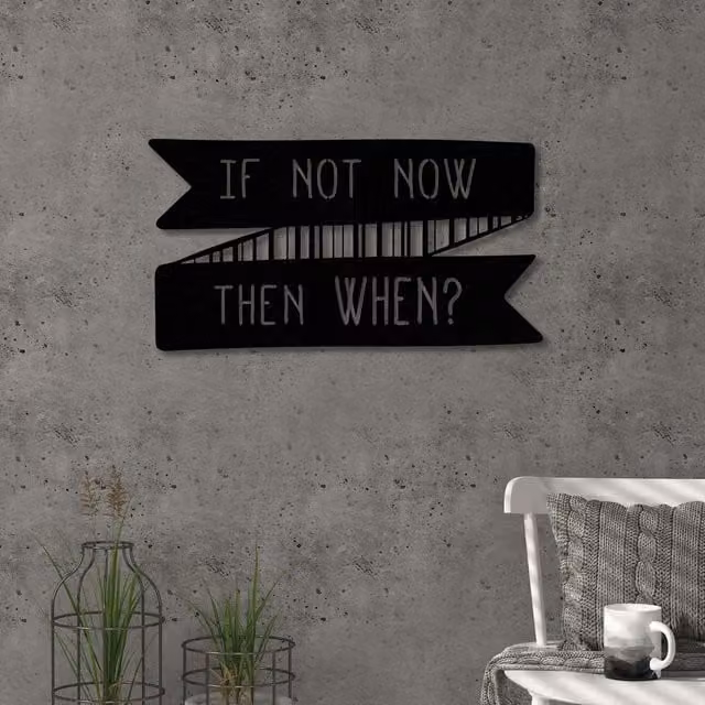 Decortie Now Wall Art Metal Decorative Typography Object, Black, W/D/H: 55 x 30 x 1 cm