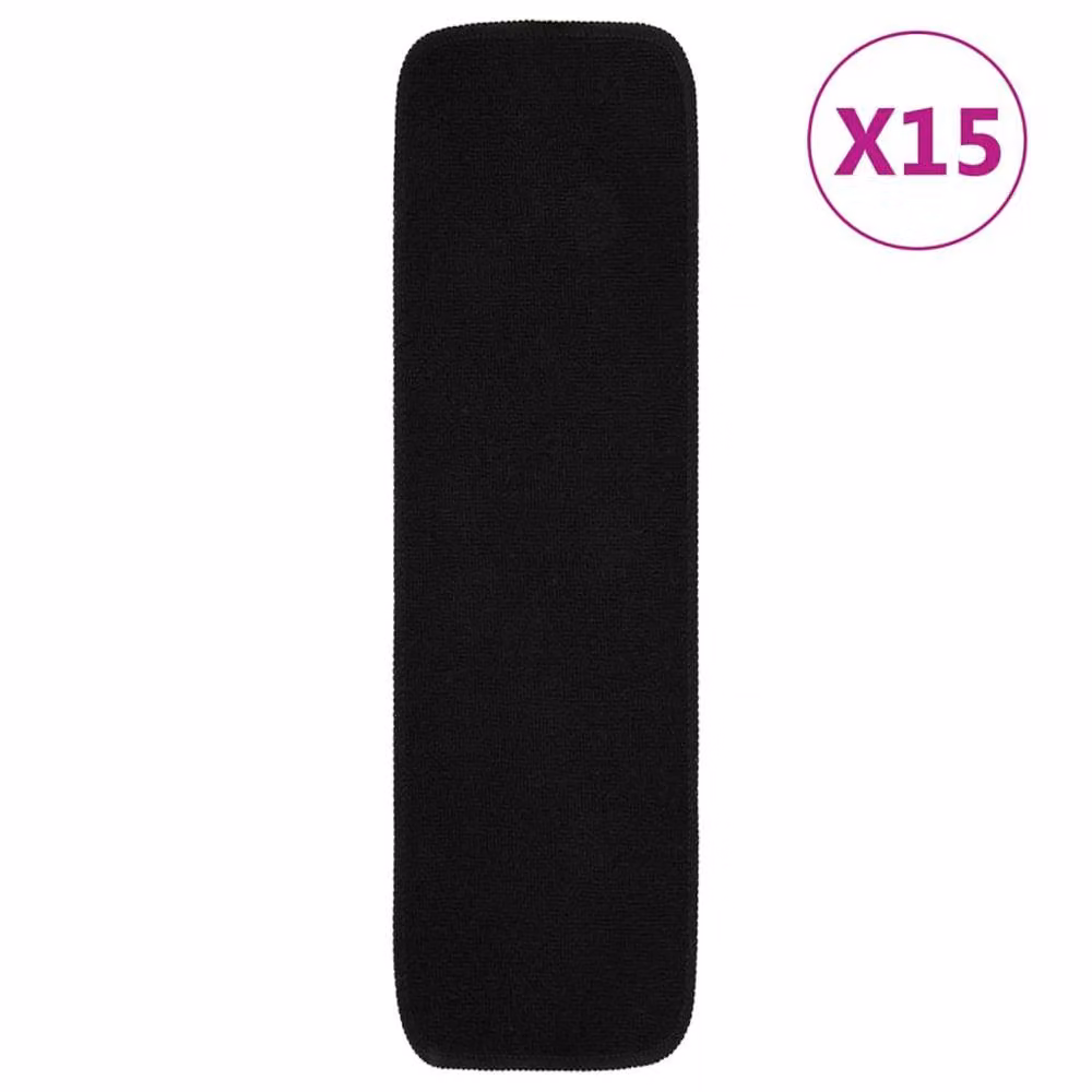 Berkfield Home Anti Slip Rectangular Stair Mats, 15 Pack, Black, W: 75 cm, D: 20 cm – 2