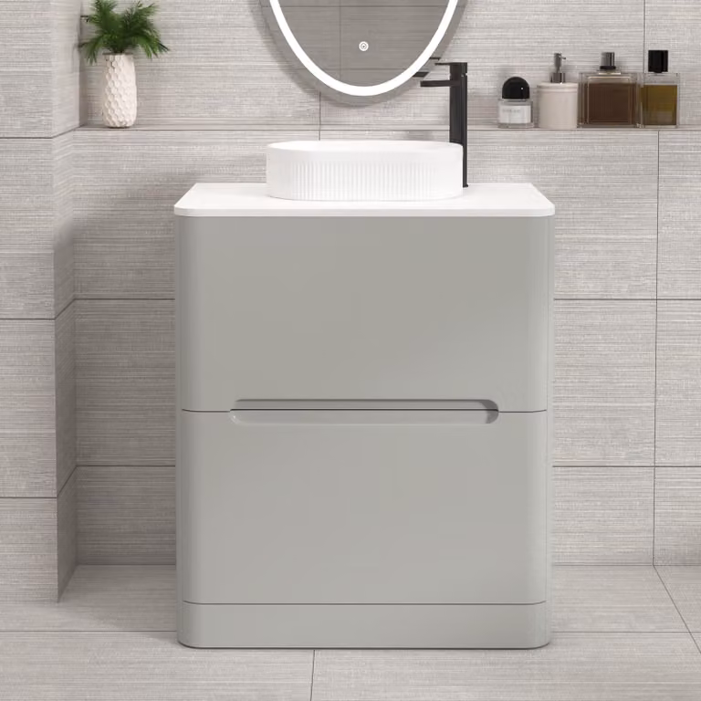 Royal Bathrooms Venice Art Deco Freestanding 2 Drawer Floor Standing Vanity Unit with Stone Worktop in White or Grey
