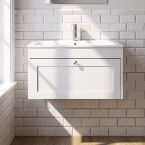 Balterley Wall Hung Single Drawer Vanity Unit with Rectangular Basin in White, W/D/H: 80.0 x 45.3 x 43.1 cm – 2