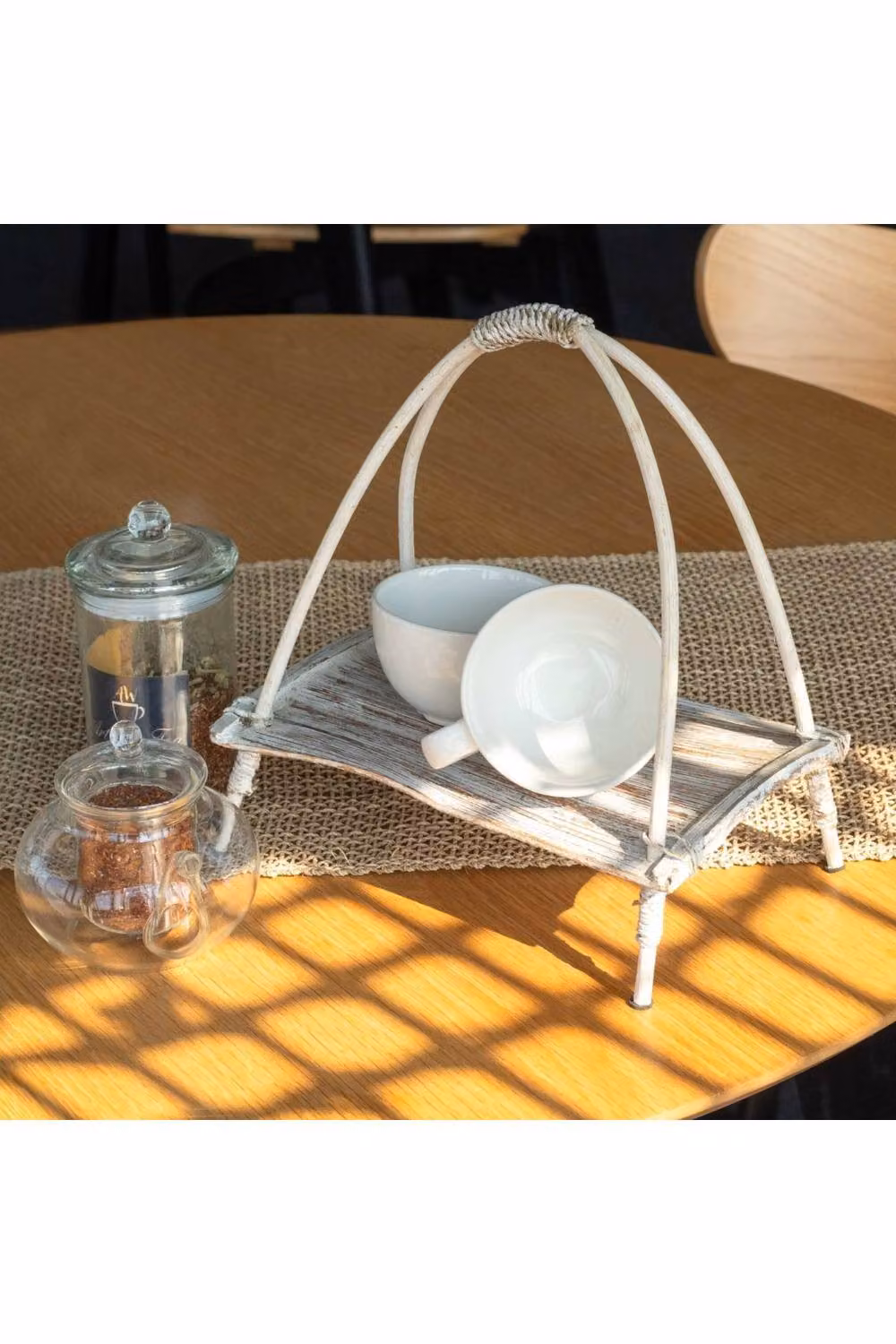 KDMD Handcrafted White Rattan Coconut Leaf Tea Stand with Freestanding Rectangular Base – 2